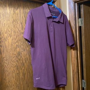 Maroon BYLT polo, micro grey dots on collar.
